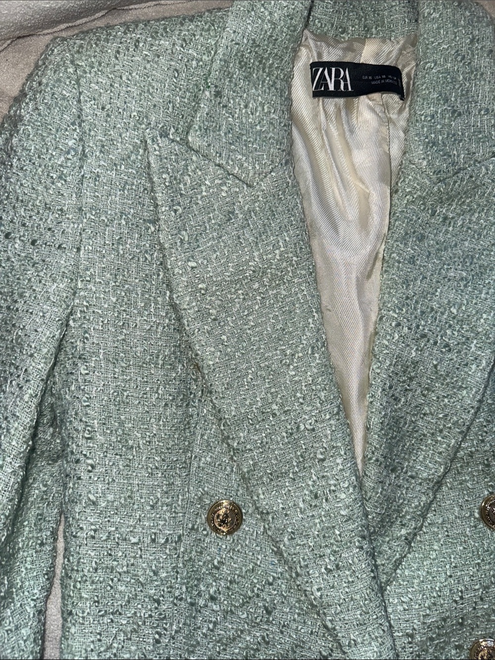 Zara Women's Light Green Tweed Blazer - Picture 6 of 7